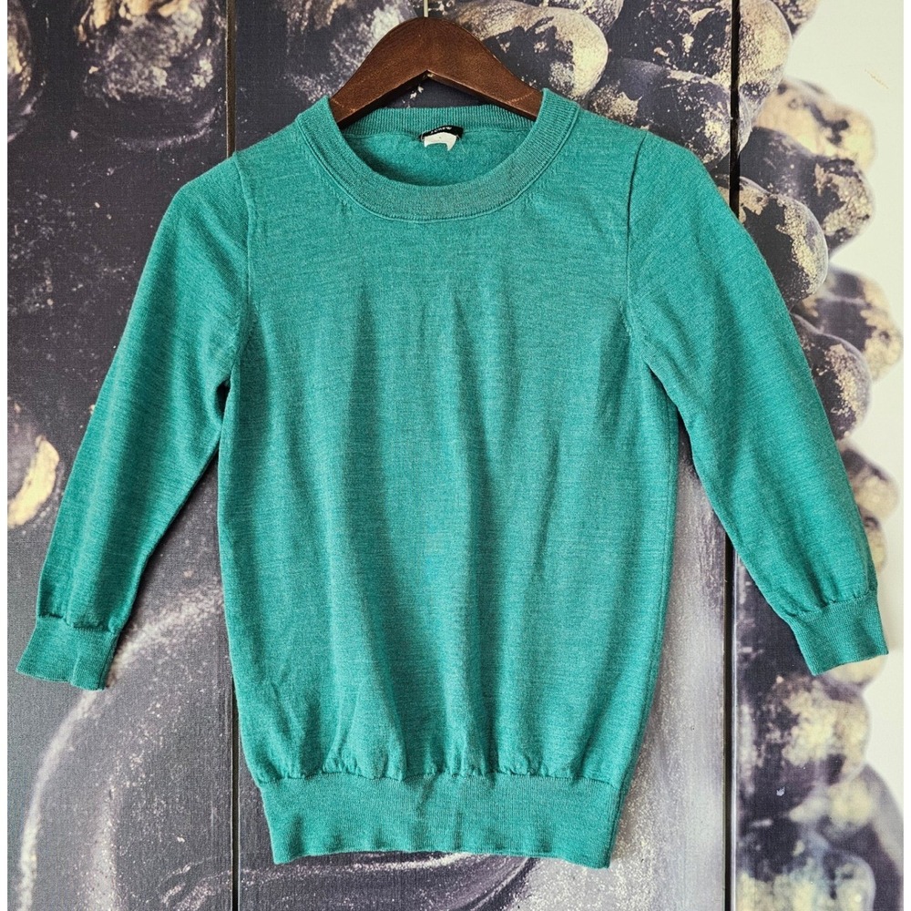 J.Crew Teal Green 100% Merino Wool 3/4 Sleeve Crewneck Tippi Sweater S 46725